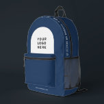 Mochila Impresa Logotipo comercial personalizado y empleado de tex<br><div class="desc">Personalice fácilmente esta mochila profesional añadiendo el logotipo de su empresa y un texto personalizado. Puedes añadir nombre de negocio, slogan, medios sociales, sitios web o cualquier información adicional, o borrarlo. Un diseño sencillo y moderno en azul marino y blanco con una fuente clara sans serif, para un aspecto profesional...</div>