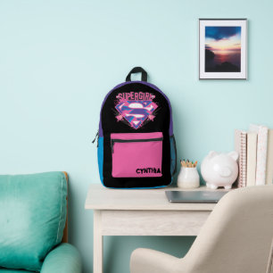 Mochila Impresa Logotipo de Supergirl Pink y Purple Grunge