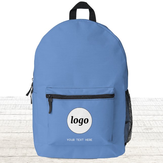 Mochila Impresa Logotipo simple Texto Promocional Azul (Logo with custom text business promotional branding backpack)