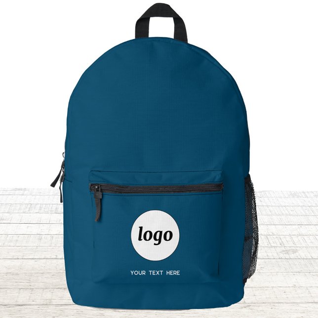 Mochila Impresa Logotipo simple Texto Promocional Negocio Verde az (Simple logo with custom text business branding promotional teal green backpack bag)
