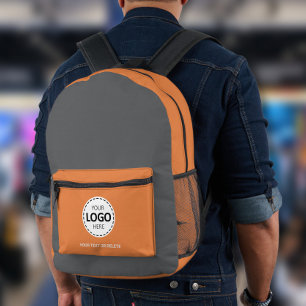 Mochila Impresa Logotipo y carga de texto gris/naranja