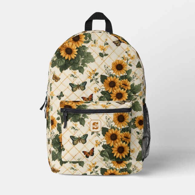 Mochila Impresa Los girasoles y las mariposas en amarillo claro (Anverso)