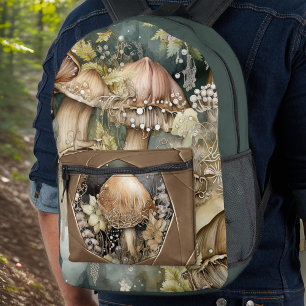 Mochila Impresa Los hongos de Woodland a través de un monograma de