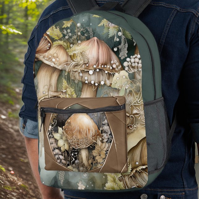 Mochila Impresa Los hongos de Woodland a través de un monograma de (Subido por el creador)