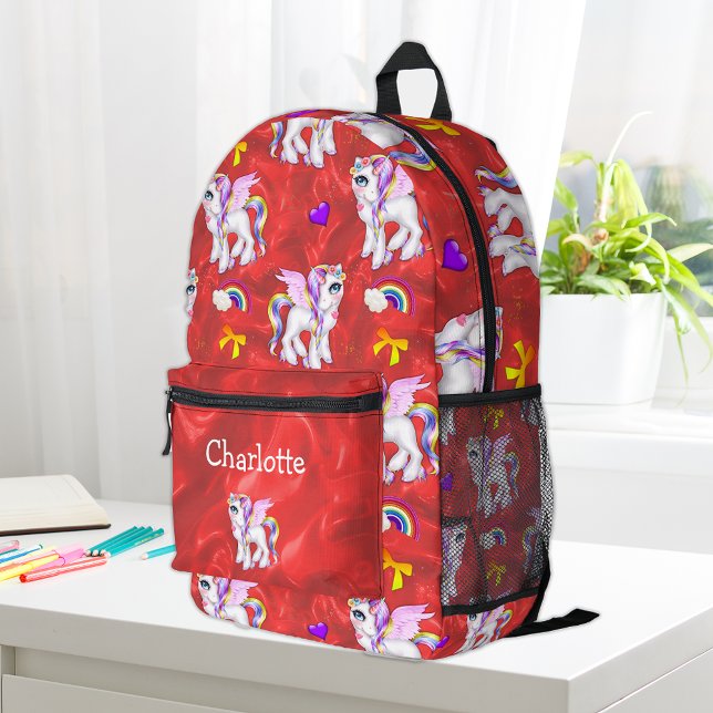 Mochila Impresa Los sueños encantados de unicornio bonito rojo (Subido por el creador)