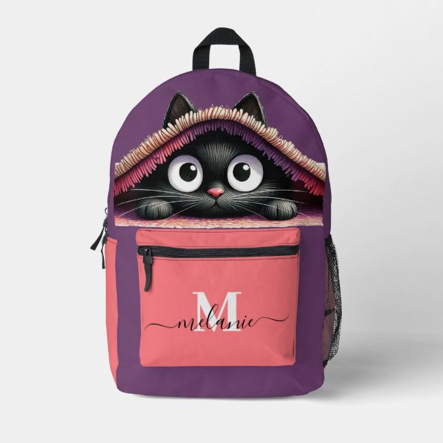 Mochila Impresa Lovely Cute Kitten Custom Monogram Script Name (Anverso)