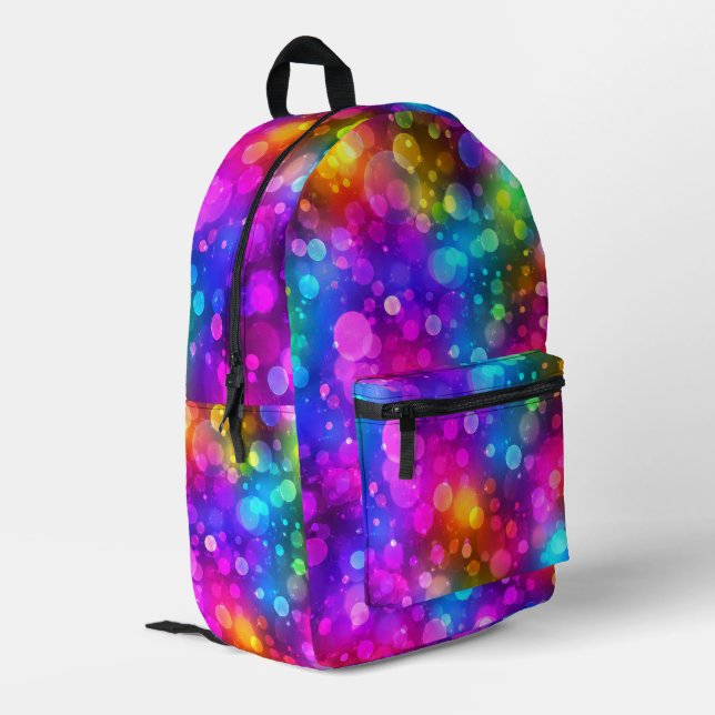 Mochila Impresa Luces abstractas de bokeh de arcoíris de neón (Esquina izquierda trasera)