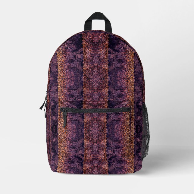 Mochila Impresa Lugar gótico en morado, naranja y negro (Anverso)