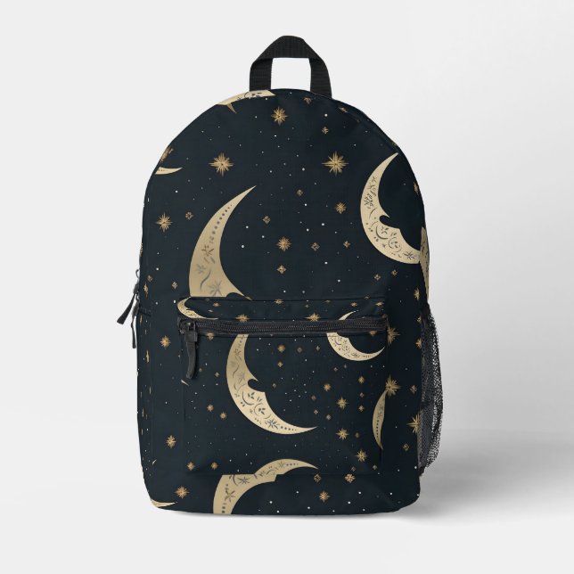 Mochila Impresa Luna creciente en negro y oro (Anverso)