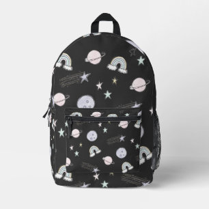 Mochila Impresa Luna Estrella Fugaz Planeta Arcoíris Bonito Negro