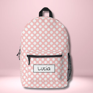 Mochila Impresa Lunares rosados y blancos personalizados