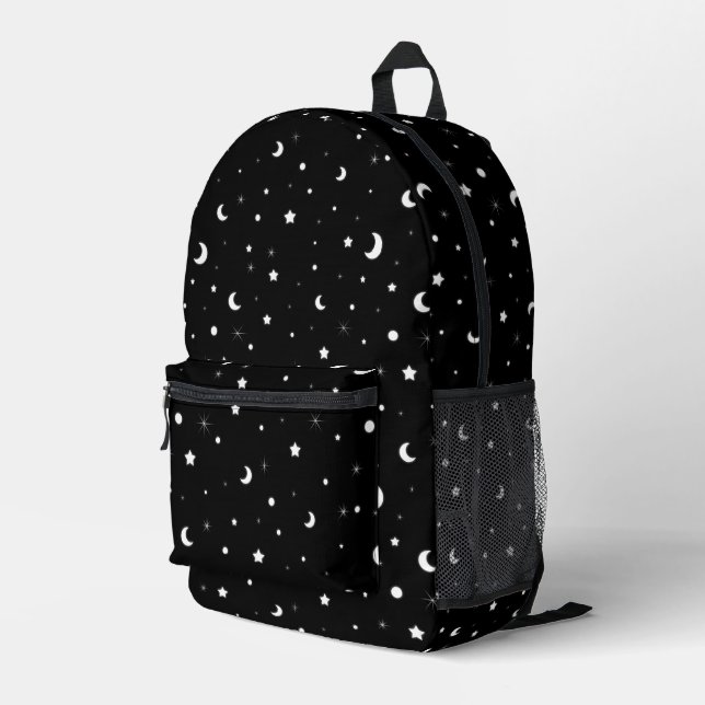 Mochila Impresa Lunas y estrellas blancas y negras (Esquina derecha trasera )