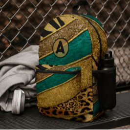 Mochila Impresa Luxury Emerald & Gold Safari Leopard Zebra Glitter