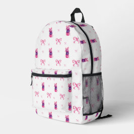 Mochila Impresa Macarons Coquette con Lazo Rosa Acuarela
