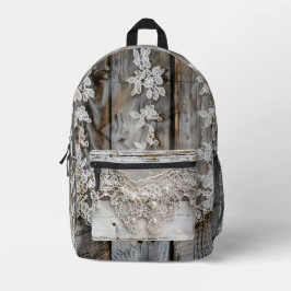 Mochila Impresa Madera rústica y encaje antiguo