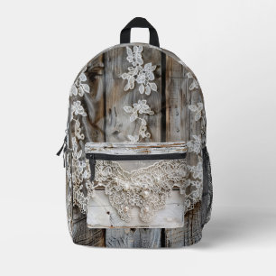 Mochila Impresa Madera rústica y encaje antiguo