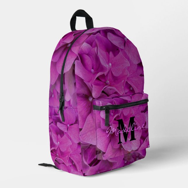 Mochila Impresa Magenta rosa elegante caligrafía en monograma flor (Esquina izquierda trasera)