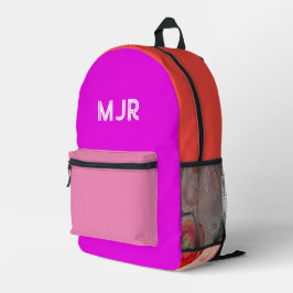 Mochila Impresa Magenta Rosa Rojo Bloque de Color Floral Monograma