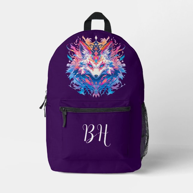 Mochila Impresa Magical Fantasy Fox Purple Initials (Anverso)