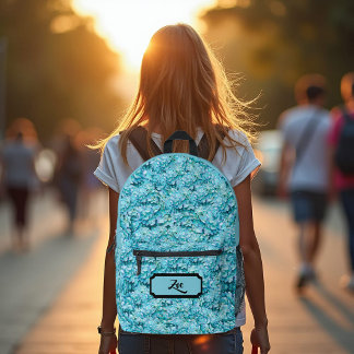 Mochila Impresa Magníficas flores de hortensia turquesa, personali