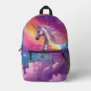 Mochila Impresa Magnífico unicornio blanco Purpurina arcoiris