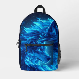 Mochila Impresa Majestuoso Lobo Azul Brillante Arte de Fantasía de