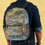 Mochila Impresa Malcesine en el lago Garda por Gustav Klimt<br><div class="desc">Malcesine en el lago de Garda (1913) de Gustav Klimt es una pintura de estilo Art Nouveau de la época victoriana. Bonitas vistas de la ciudad italiana de Malcesine, con edificios y casas a orillas del puerto. Las casas y botes arrojan una reflexión en el agua tranquila. Se pueden ver...</div>