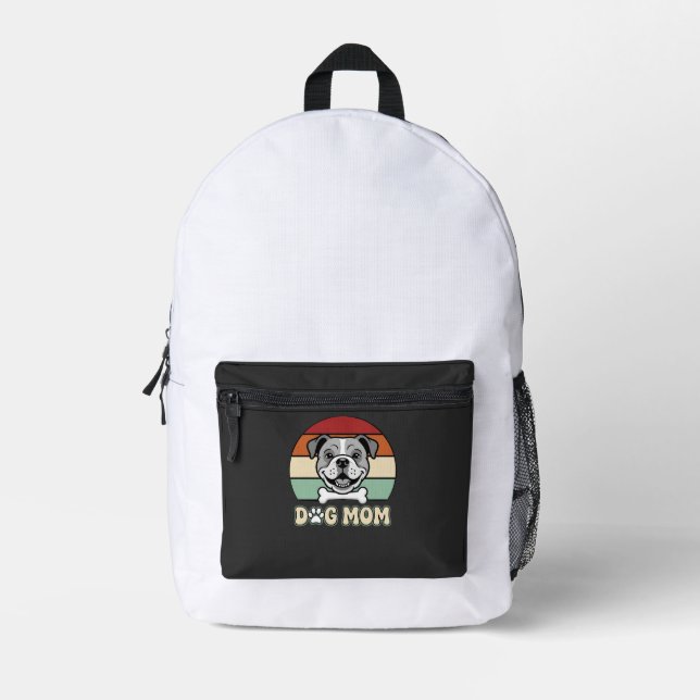 Mochila Impresa Mamá Perro Retro Vector Bulldog (Anverso)
