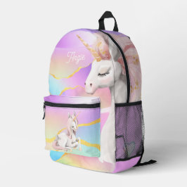 Mochila Impresa Mamá y bebé unicornio por el nombre personalizado 