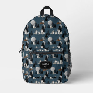 Mochila Impresa Manada de lobos lindos cielo nocturno del bosque