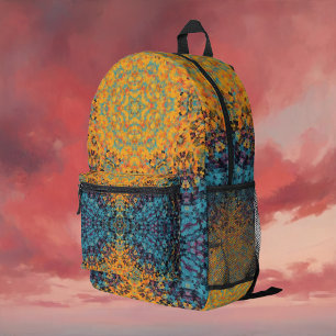 Mochila Impresa Mandala digital amarillo azul y rojo