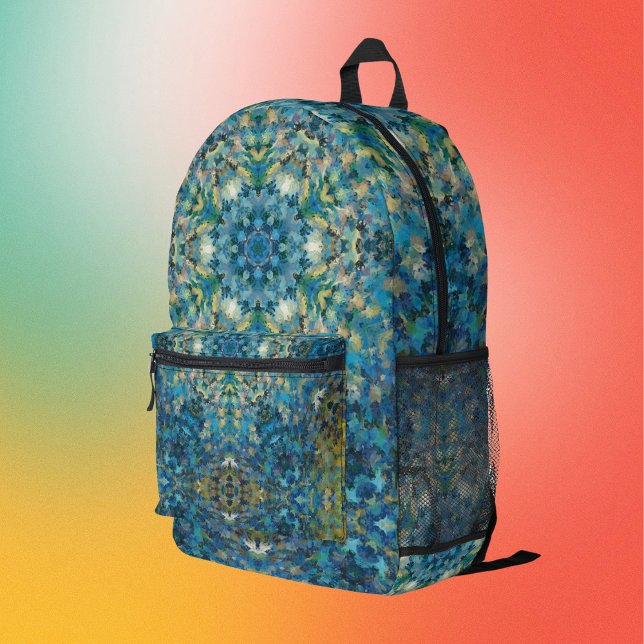 Mochila Impresa Mandala digital Blanco azul y amarillo (Subido por el creador)