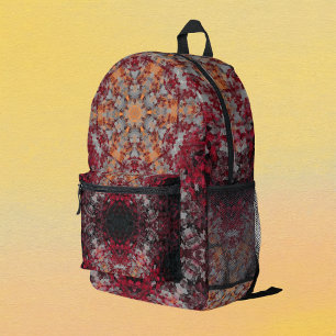 Mochila Impresa Mandala digital Naranja blanco rojo y negro