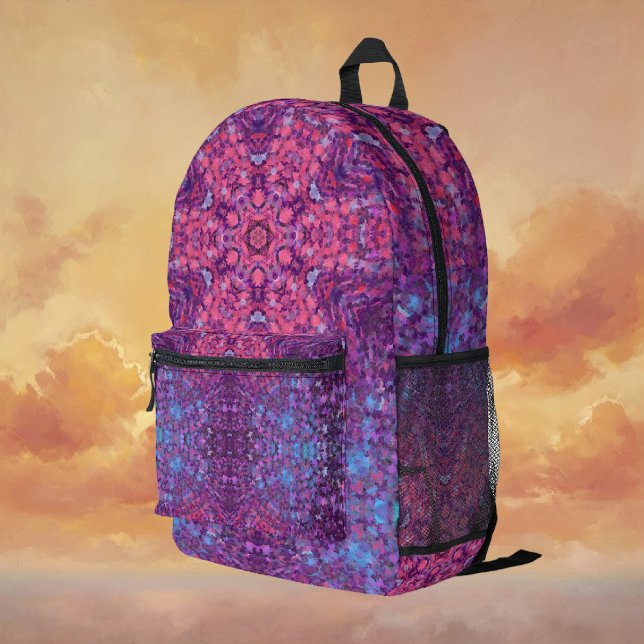 Mochila Impresa Mandala digital Púrpura rosa y azul (Pink Purple and Blue Digital Mandala Backpack by Wormhole Orbital)
