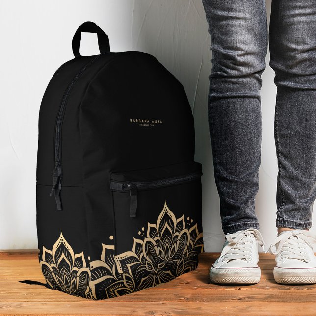 Mochila Impresa Mandala moderna Boho Espíritu Oro negro (Modern Mandala Boho Holographic Pastel Printed Backpack
)