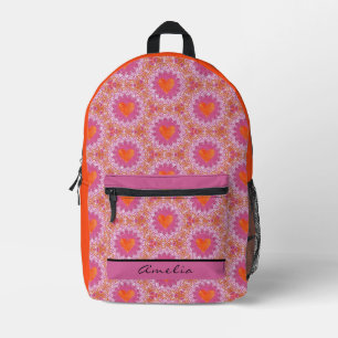 Mochila Impresa Mandala naranja y rosa con corazón y nombre
