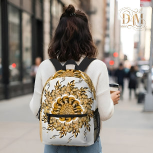 Mochila Impresa Mandalas Florales Naranja Blush 3D Modernas Doodle