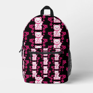 Mochila Impresa Maneki-neko japonés rosado