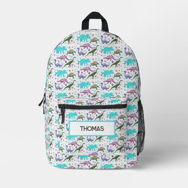 Mochila Impresa Manía de dinosaurios coloridos personalizados (Anverso)