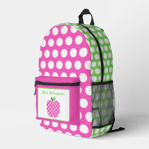 Mochila Impresa Manzana de maestro con lunares rosados y verdes