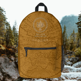 Mochila Impresa Mapa de monograma de cuerda náutica marrón