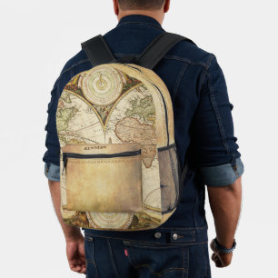 Mochila Impresa Mapa del mundo de la época marrón estropeado perso