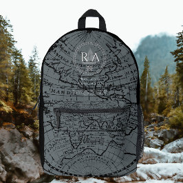 Mochila Impresa Mapa Monograma de Cuerda Náutica Negro Gris