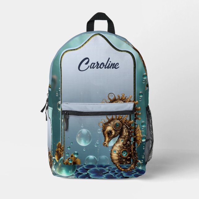 Mochila Impresa Maravilloso pequeño caballito de mar de vapor. (Anverso)