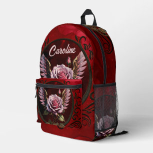 Mochila Impresa Maravilloso rosa de steampunk con alas.