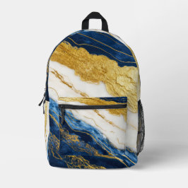 Mochila Impresa Marble de hojas de oro y azul de la marina de lujo