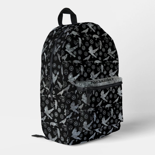 Mochila Impresa Marca de zinc plateado Steampunk y nombre personal (Esquina izquierda trasera)