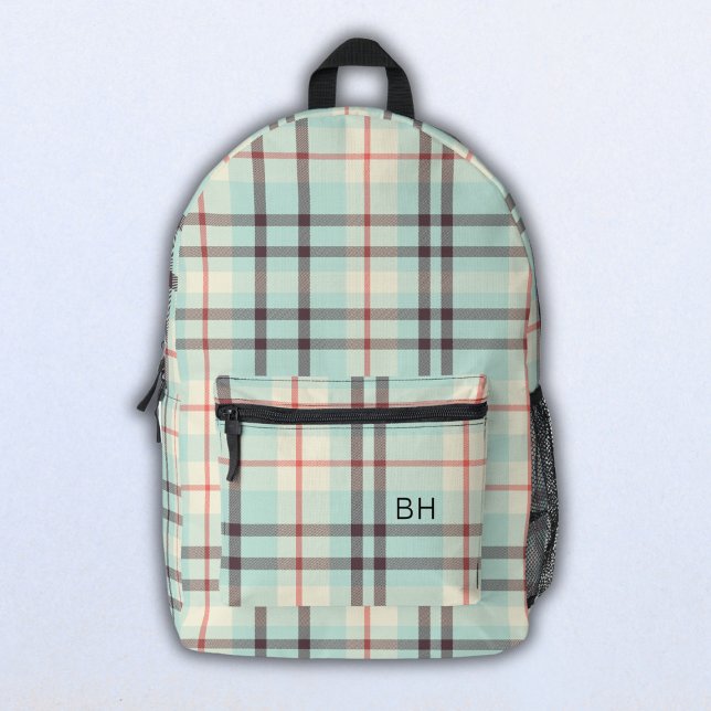 Mochila Impresa Marea azul claro Tartán Check Monograma Iniciales (Subido por el creador)