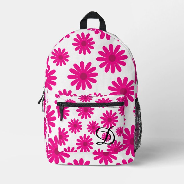 Mochila Impresa mareas florales de estilo retro rosa de mediados d (Anverso)