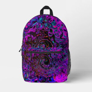 Mochila Impresa Mareo Negro y Magenta Remolino Líquido Retro